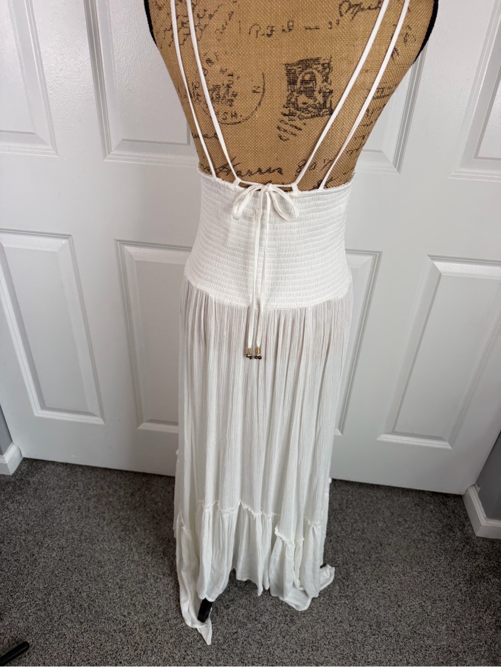 Free People White Smocked Maxi Dress Beach Boho Sz M NWOT - Picture 9 of 13